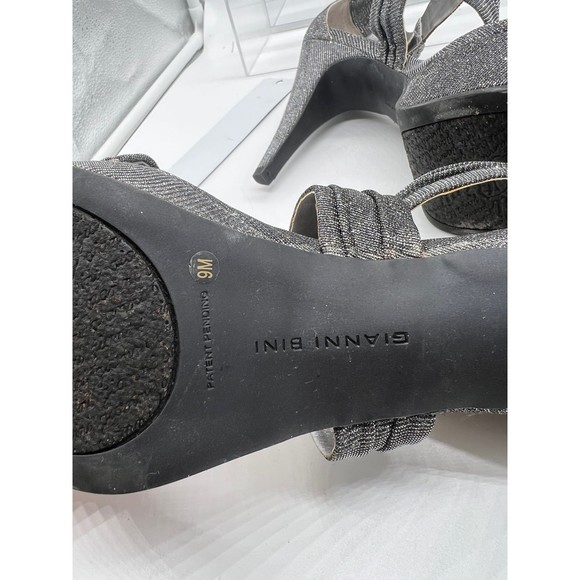 9 M Gianni Bini Silver Glitter Strap Sandal 4” High Heel Open Toe Platform Sling - Picture 6 of 8